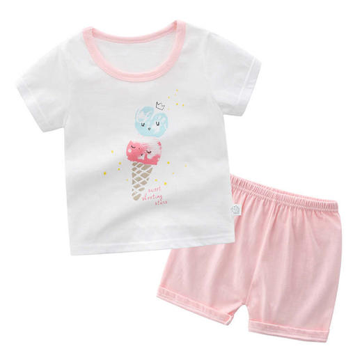 【女童】儿童短袖T恤套装100%纯棉男童T恤衫二件套女童短袖短裤 商品图5