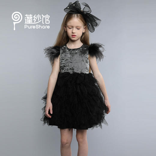 非质量问题不退换哦~pureshare 蓬纱馆 儿童礼服女春季高端走秀演出服黑色洋气连衣裙-黑天鹅礼服裙 商品图2