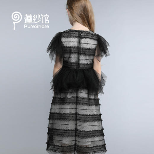 pureshare 蓬纱馆 春儿童黑色时尚拼接蕾丝长裙女宝宝短袖连衣裙-黑色拼接连衣裙 商品图1