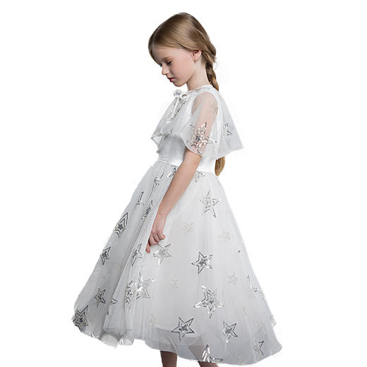 pureshare 蓬纱馆 银色星星披肩生日礼服女童高贵公主裙连衣裙-银色星星纱裙 商品图4