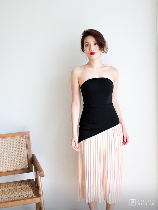Atelier Miss Lu / Traci-百褶拼色抹胸连身裙 商品图0