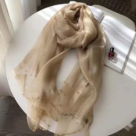 纯色真丝羊毛钉珠披肩 75*200cm 商品图3