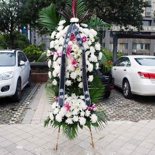 菊花花篮-清明节重阳节祭奠扫墓哀悼上坟黄白色菊花花束 商品图5