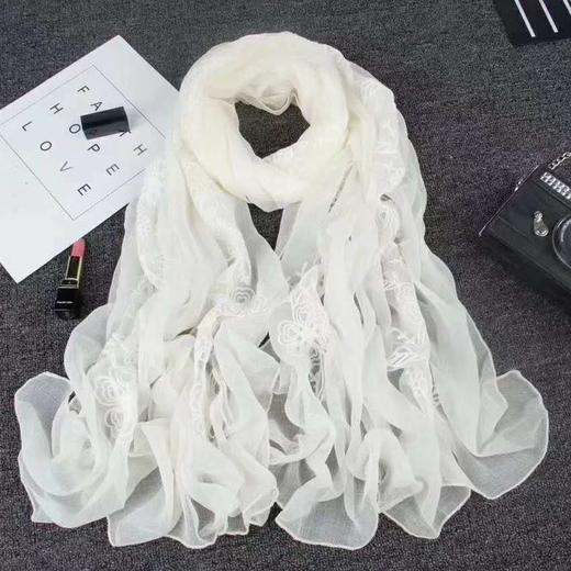 新款鳄鱼皱绣花脏染丝巾 100*200cm 11色可选 商品图2