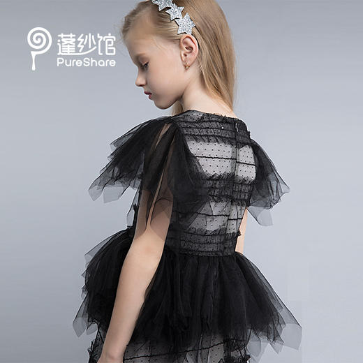 pureshare 蓬纱馆 春儿童黑色时尚拼接蕾丝长裙女宝宝短袖连衣裙-黑色拼接连衣裙 商品图3