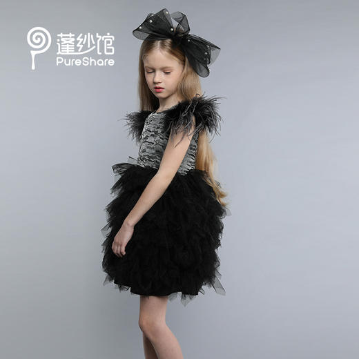 非质量问题不退换哦~pureshare 蓬纱馆 儿童礼服女春季高端走秀演出服黑色洋气连衣裙-黑天鹅礼服裙 商品图3
