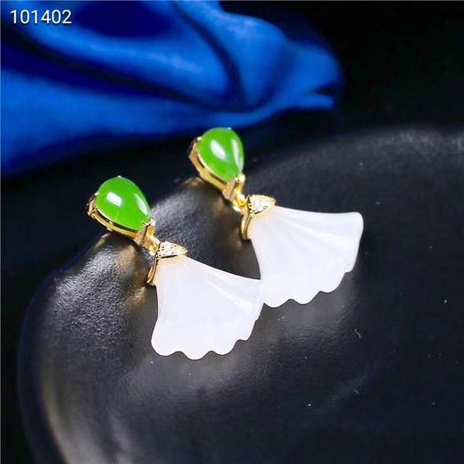 s925银镶和田玉扇形耳环【运费到付】 商品图4