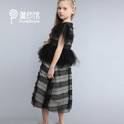 pureshare 蓬纱馆 春儿童黑色时尚拼接蕾丝长裙女宝宝短袖连衣裙-黑色拼接连衣裙 商品图2