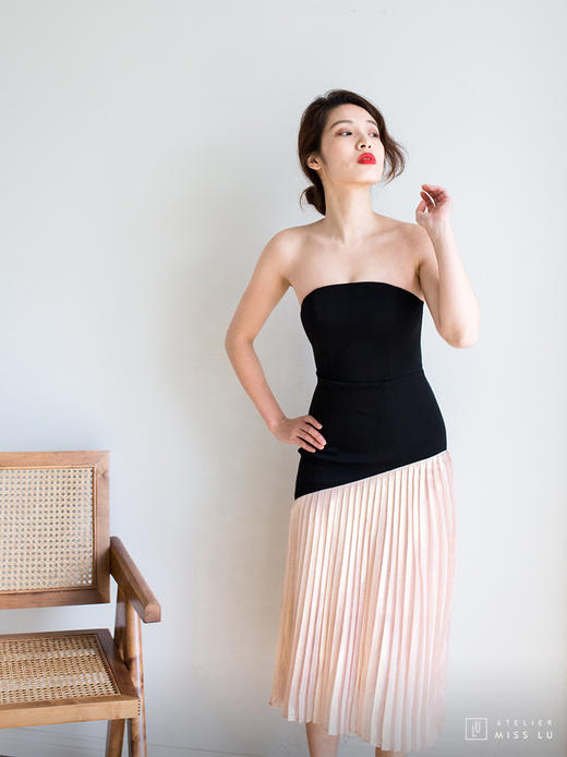 Atelier Miss Lu / Traci-百褶拼色抹胸连身裙 商品图7