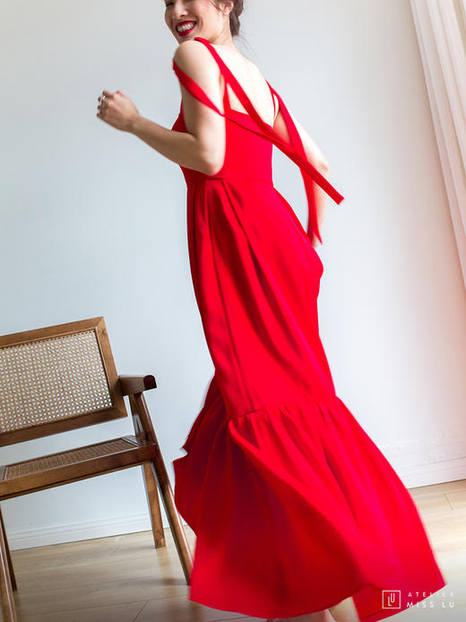 AtelierMissLu / Lara-嘉年华红系带长礼服 商品图7