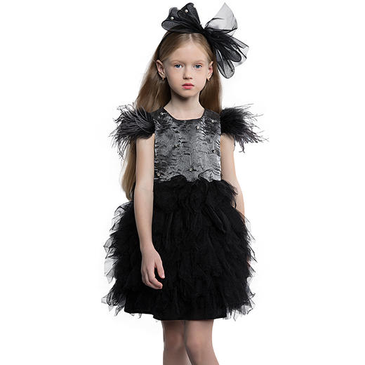 非质量问题不退换哦~pureshare 蓬纱馆 儿童礼服女春季高端走秀演出服黑色洋气连衣裙-黑天鹅礼服裙 商品图4