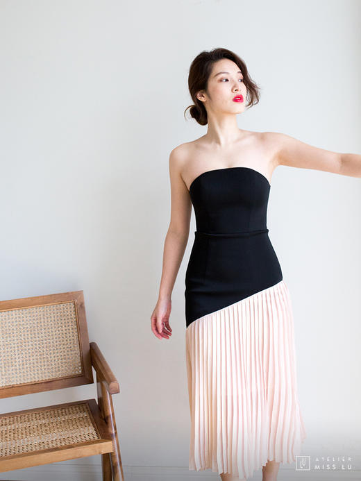 Atelier Miss Lu / Traci-百褶拼色抹胸连身裙 商品图1