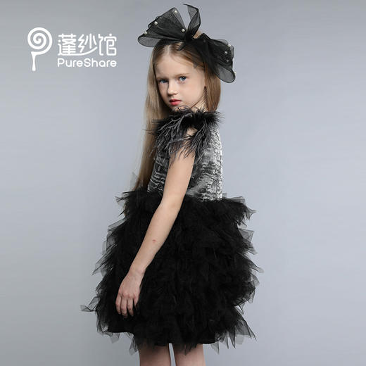 非质量问题不退换哦~pureshare 蓬纱馆 儿童礼服女春季高端走秀演出服黑色洋气连衣裙-黑天鹅礼服裙 商品图1