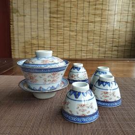 描金青花玲珑茶器套组（5件套）