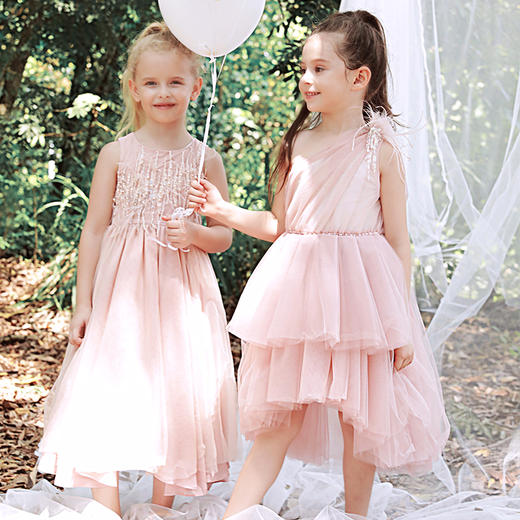 蓬纱馆 儿童礼服裙女童生日公主裙鸵鸟毛蓬蓬纱长款中大童演出服-粉色鸵鸟毛礼服裙 商品图4
