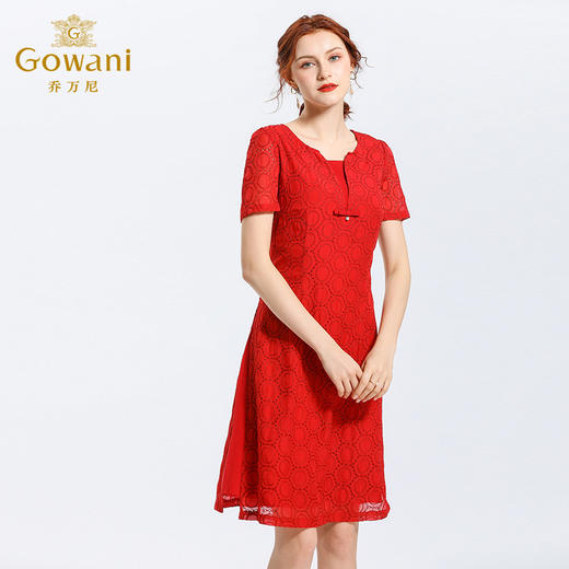 乔万尼真丝连衣裙女夏季红装气质镂空修身桑蚕丝宴会裙子EN2E510 商品图2