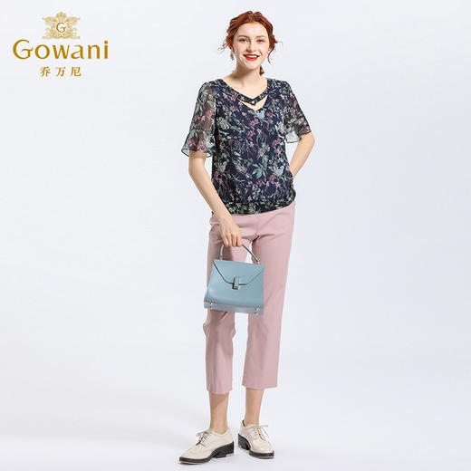 乔万尼夏季上衣设计感桑蚕丝时尚仙气印花短袖真丝衬衫女EN2C556 商品图2