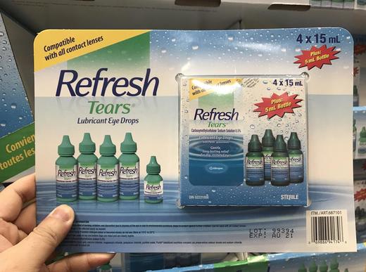 Refresh Tears人工眼泪滴眼液 眼药水（无防腐剂）4瓶*15ml/瓶+1瓶5ml 温哥华直邮 商品图0
