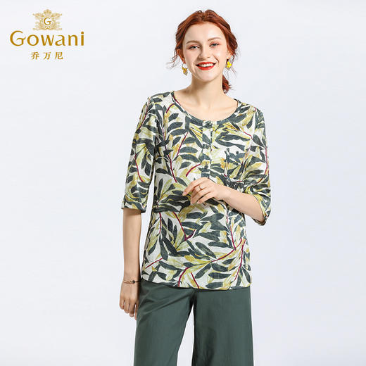 乔万尼夏装真丝宽松印花七分袖桑蚕丝衬衫沙滩度假女上衣EN2C535 商品图2