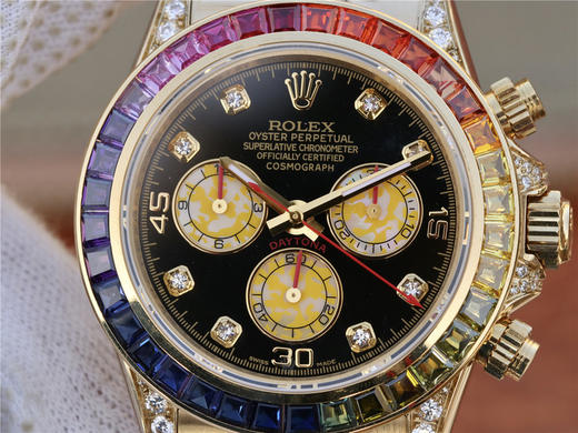 N劳力士116599RBow全新彩虹圈迪通拿Daytona升级版40mm男表。 1:升级圈口角度与宝石大小颜色，缎纹字面更加富有光泽，能与原装保持 商品图5