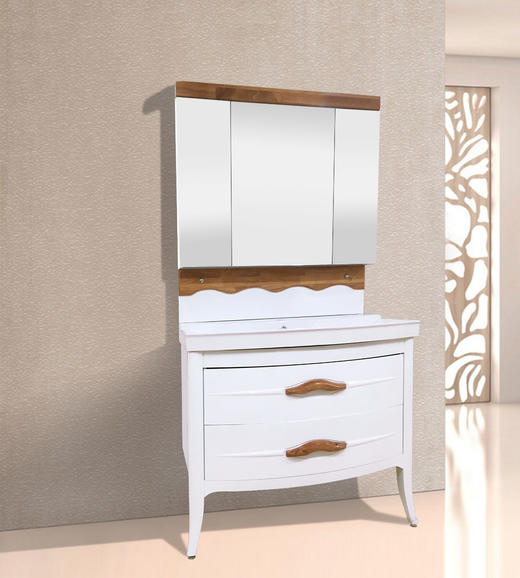 【样品处理999元】浴室柜 3105-100CM 带镜柜/PVC/弧形盆 商品图1