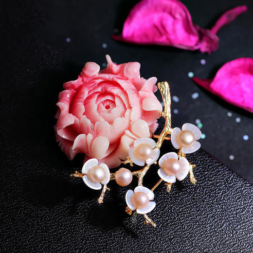 RS-淡水珍珠天然贝壳梅花胸针胸花TZW 商品图1