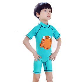 【航海用品】连体男童短袖泳衣卡通小鱼印花防晒沙滩冲浪潜水泳装