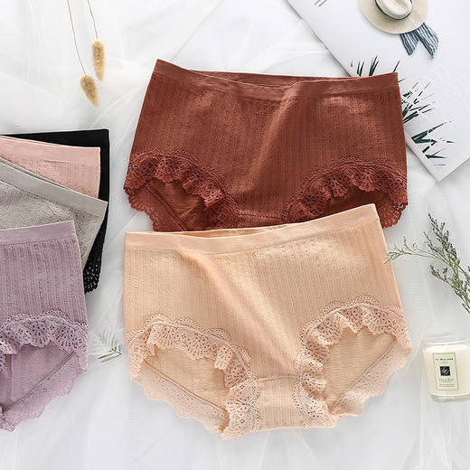 中腰无缝女士三角裤舒适双层内档性感蕾丝边大码内裤TZW 商品图1