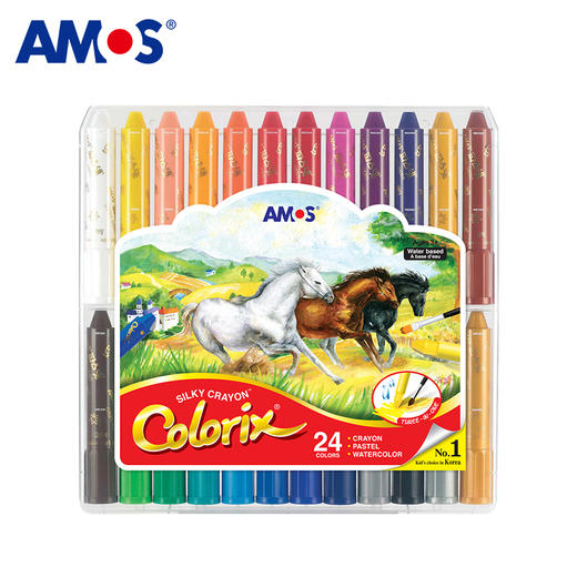 AMOS韩国原装12色进口儿童玻璃画板蜡笔24色粗杆旋转蜡笔套装 商品图7
