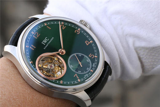 YL万国lWC葡萄牙系列lW546301绿面陀飞轮 43mm 98900型机芯腕表 yl为了追求1：1完美复刻 ，男士腕表，皮表带，透底 商品图11