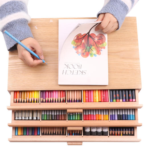 榉木桌面台式抽屉儿童卷纸画架画板套装木制折叠写生水彩油画画箱 商品图1