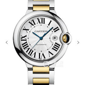CR卡地亚蓝气球系列大号间金42mm男士腕表，精钢表带，自动机械机芯，密底。