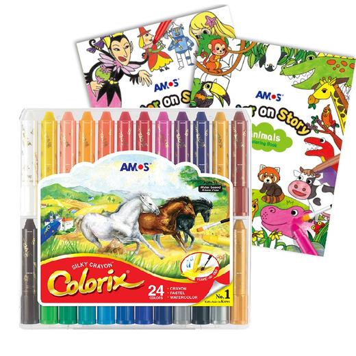 AMOS韩国原装12色进口儿童玻璃画板蜡笔24色粗杆旋转蜡笔套装 商品图1