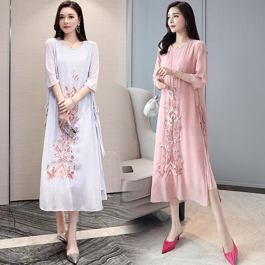 aacx8979改良中长款绣花连衣裙