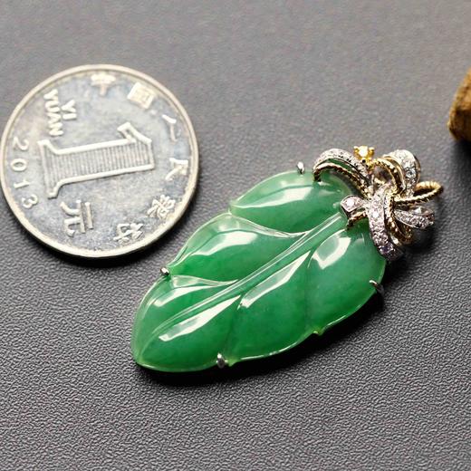 冰种阳绿翡翠叶子18k白金钻石镶嵌 商品图4