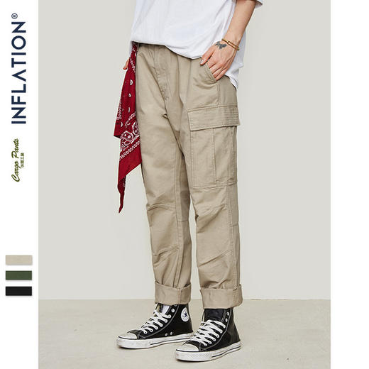 【服饰鞋包】春夏新款潮牌休闲简约纯色口袋男式抽绳束脚工装裤 商品图2