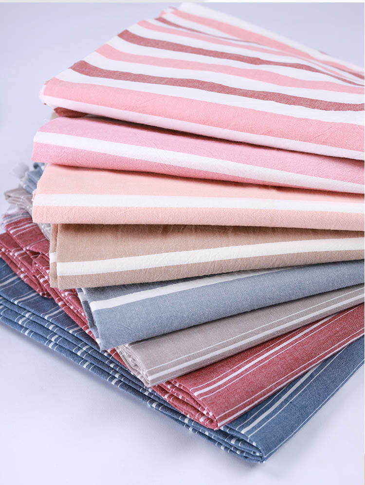 裁缝学苑水洗棉床品面料条纹全棉床单被套色织布料半米价