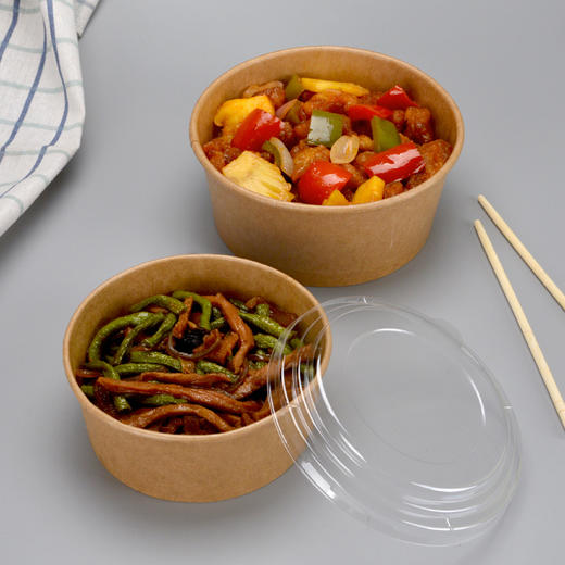 喇叭花750ml1300ml一次性餐盒打包盒牛皮纸碗带盖圆形便当盒200套 商品图4