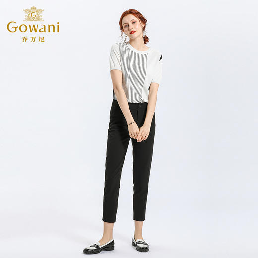 乔万尼春季修身休闲裤高腰显瘦黑色长裤女EN1F922 商品图1