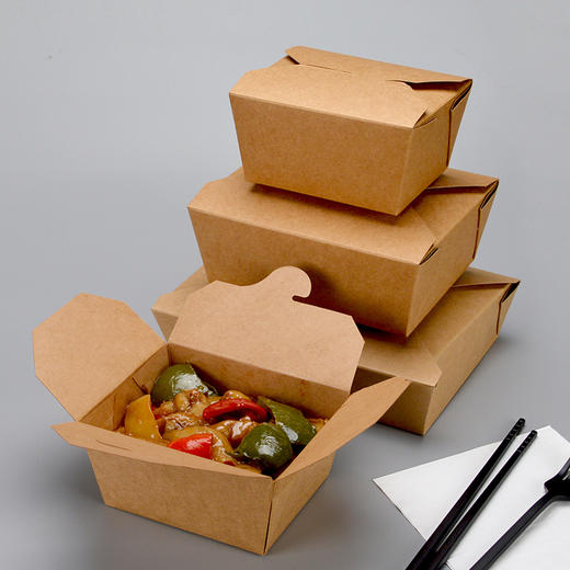 喇叭花 牛皮纸打包盒饭盒加厚一次性快餐盒外卖盒纸盒便当盒50只 商品图1
