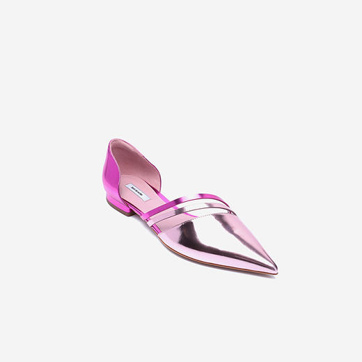 新年闪购lost in echo粉色亮皮双条带单鞋女 时尚中空平底低跟女鞋 商品图2