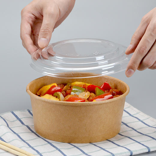 喇叭花750ml1300ml一次性餐盒打包盒牛皮纸碗带盖圆形便当盒200套 商品图5