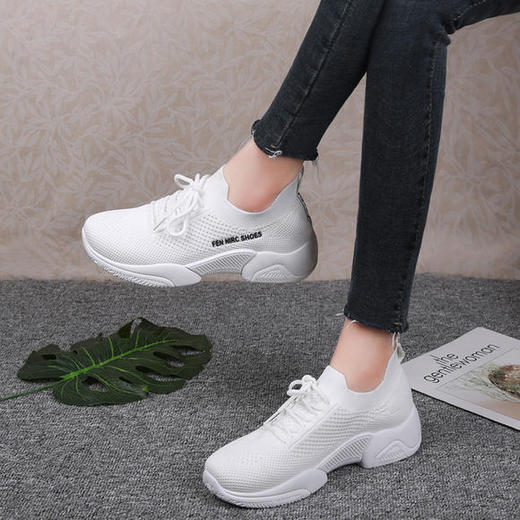 休闲网纱透气系带休闲单鞋厚底针织网鞋 qw6609 - 美衣聚品女装旗舰店