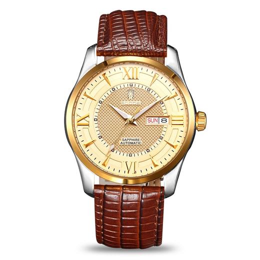 雷克斯全自动手表男士机械表男表新款镂空防水休闲精钢带r0122