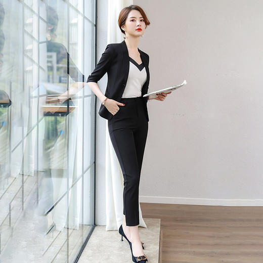 简单大方职业女装套装中袖西服ol西装女士气质款两件套xz718qc