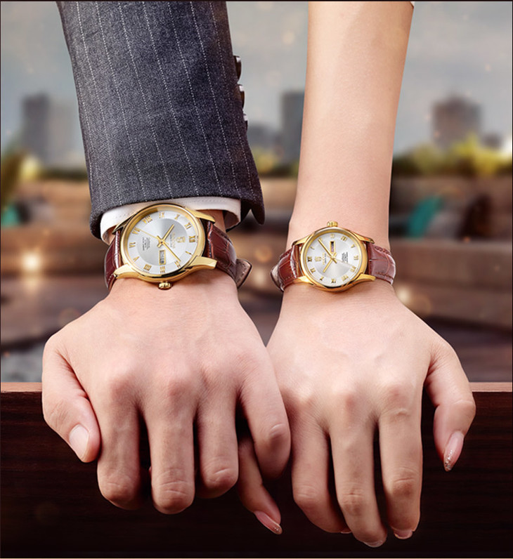 雷克斯时尚新款情侣手表一对表全自动机械表男皮带女表防水r0131