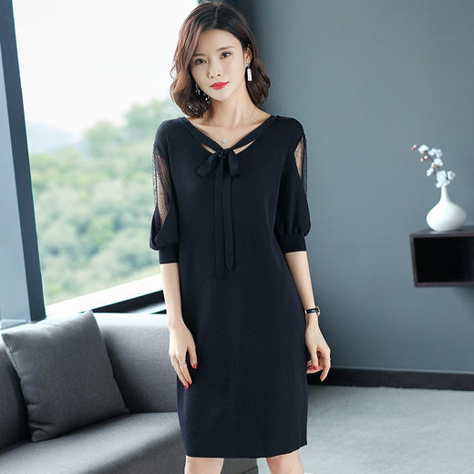 shjs325-1961新款韩版纯色v字领连衣裙tzf