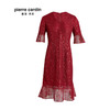 皮尔卡丹女装酒红色蕾丝喇叭袖V领连衣裙显瘦气质短袖A字裙减龄装
 商品缩略图4