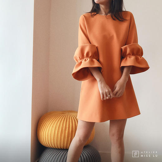 AtelierMissLu / Paola-加州橘袖口趣味褶皱连身裙 商品图1