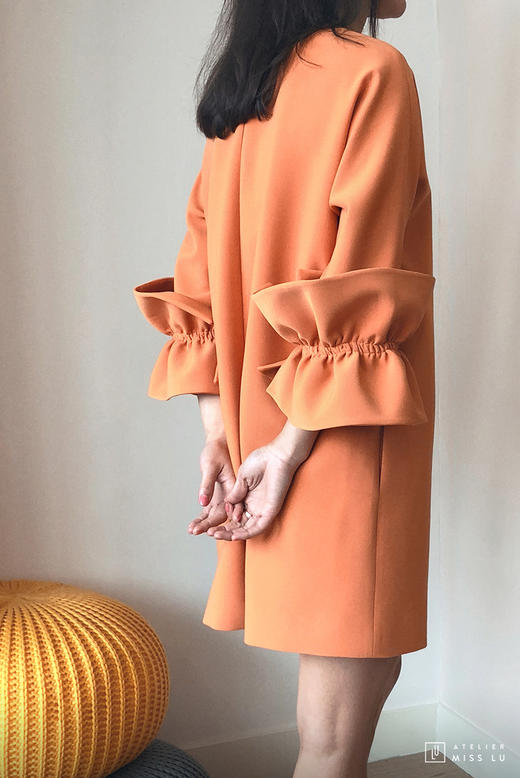 AtelierMissLu / Paola-加州橘袖口趣味褶皱连身裙 商品图6